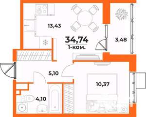 1-к квартира, вторичка, 35м2, 3/10 этаж