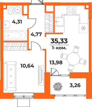 1-к квартира, вторичка, 35м2, 3/10 этаж