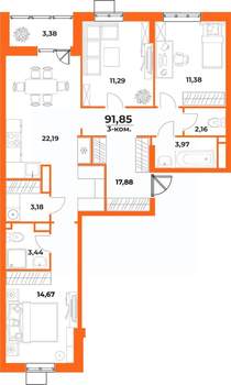 3-к квартира, вторичка, 92м2, 8/10 этаж