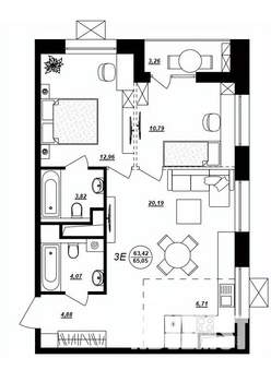 3-к квартира, строящийся дом, 65м2, 12/17 этаж