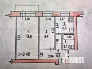 2-к квартира, вторичка, 42м2, 3/5 этаж