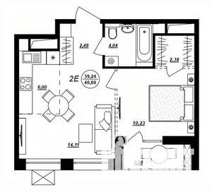 2-к квартира, строящийся дом, 41м2, 13/17 этаж