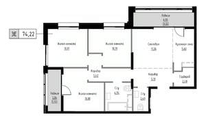 3-к квартира, вторичка, 74м2, 3/9 этаж