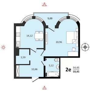 2-к квартира, вторичка, 59м2, 5/25 этаж