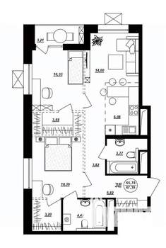 3-к квартира, строящийся дом, 67м2, 2/17 этаж