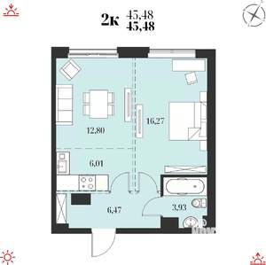 2-к квартира, строящийся дом, 45м2, 12/19 этаж