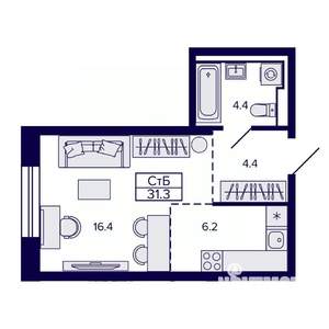 Студия квартира, строящийся дом, 31м2, 18/30 этаж