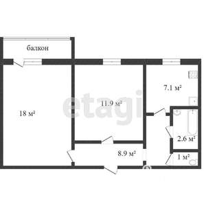 2-к квартира, вторичка, 45м2, 1/5 этаж