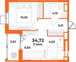 2-к квартира, вторичка, 35м2, 10/10 этаж