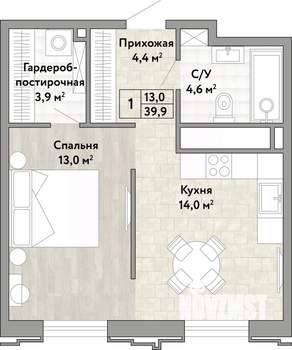 1-к квартира, вторичка, 40м2, 11/21 этаж