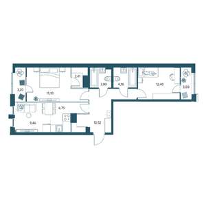 3-к квартира, строящийся дом, 73м2, 15/17 этаж