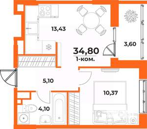 1-к квартира, вторичка, 35м2, 1/10 этаж