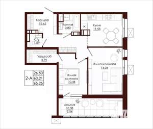 2-к квартира, вторичка, 65м2, 13/19 этаж