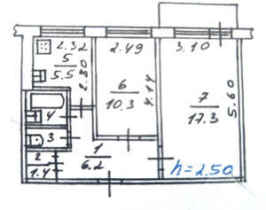 2-к квартира, вторичка, 45м2, 5/5 этаж
