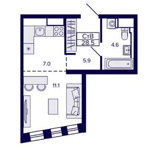 Студия квартира, строящийся дом, 29м2, 18/30 этаж