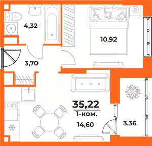 1-к квартира, вторичка, 35м2, 7/10 этаж