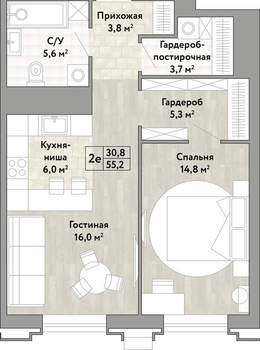 2-к квартира, вторичка, 55м2, 12/21 этаж