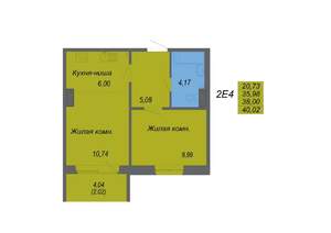 2-к квартира, строящийся дом, 40м2, 4/10 этаж