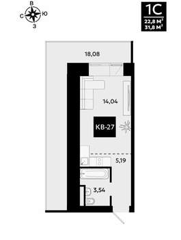 1-к квартира, вторичка, 32м2, 3/8 этаж
