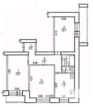 3-к квартира, вторичка, 68м2, 8/9 этаж