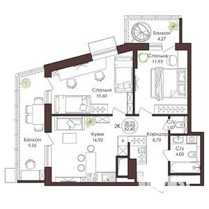 2-к квартира, вторичка, 62м2, 18/23 этаж