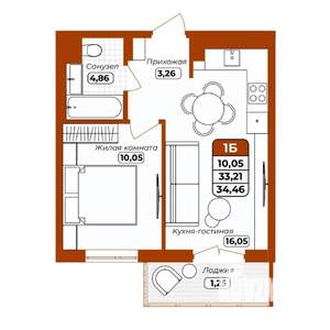 1-к квартира, вторичка, 34м2, 4/12 этаж
