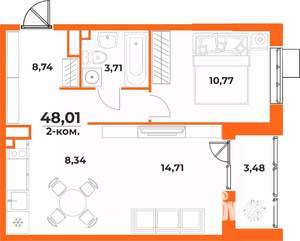 2-к квартира, вторичка, 48м2, 8/10 этаж
