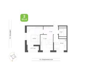 2-к квартира, вторичка, 50м2, 16/20 этаж