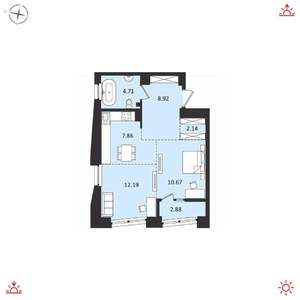 2-к квартира, вторичка, 49м2, 9/16 этаж