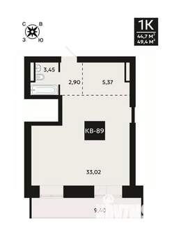 1-к квартира, вторичка, 49м2, 7/8 этаж