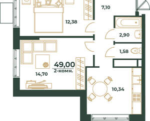 2-к квартира, вторичка, 49м2, 20/24 этаж