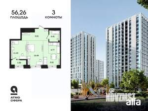 3-к квартира, вторичка, 56м2, 17/17 этаж