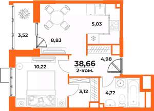 2-к квартира, вторичка, 39м2, 9/10 этаж