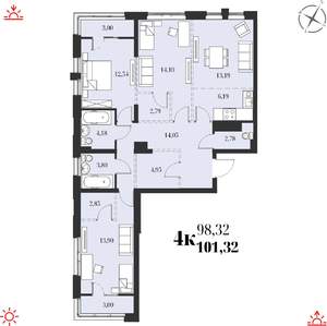 4-к квартира, строящийся дом, 101м2, 10/19 этаж