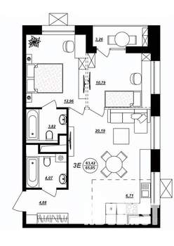 3-к квартира, строящийся дом, 65м2, 10/17 этаж