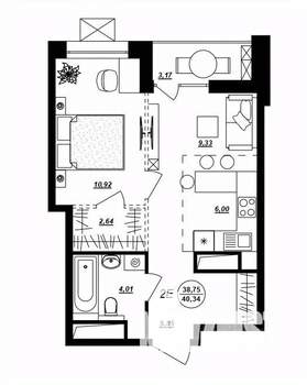 2-к квартира, строящийся дом, 40м2, 5/17 этаж