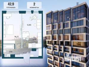 2-к квартира, строящийся дом, 43м2, 6/15 этаж