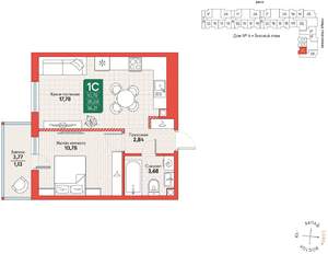 1-к квартира, вторичка, 36м2, 9/12 этаж
