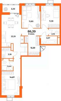 3-к квартира, вторичка, 86м2, 3/10 этаж