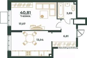 1-к квартира, вторичка, 41м2, 13/24 этаж
