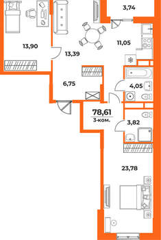 3-к квартира, вторичка, 79м2, 5/10 этаж