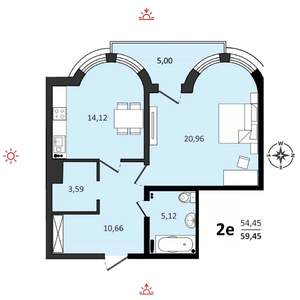 2-к квартира, вторичка, 59м2, 8/25 этаж