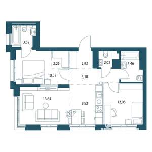 2-к квартира, вторичка, 66м2, 20/25 этаж