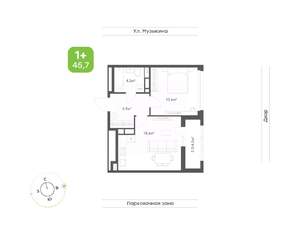 1-к квартира, вторичка, 46м2, 2/16 этаж