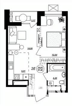 2-к квартира, вторичка, 41м2, 14/17 этаж
