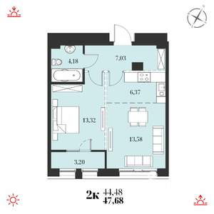 2-к квартира, вторичка, 48м2, 10/19 этаж
