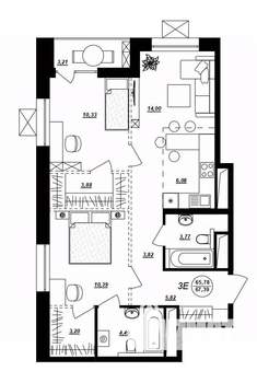 3-к квартира, строящийся дом, 67м2, 14/17 этаж