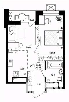 2-к квартира, строящийся дом, 41м2, 15/17 этаж