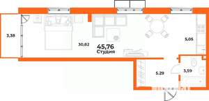 Студия квартира, вторичка, 46м2, 3/10 этаж