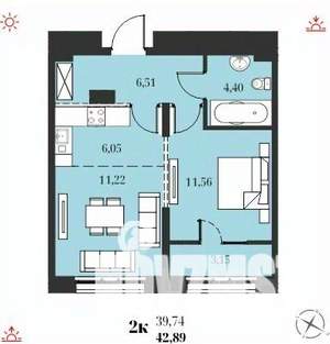 2-к квартира, строящийся дом, 43м2, 18/19 этаж